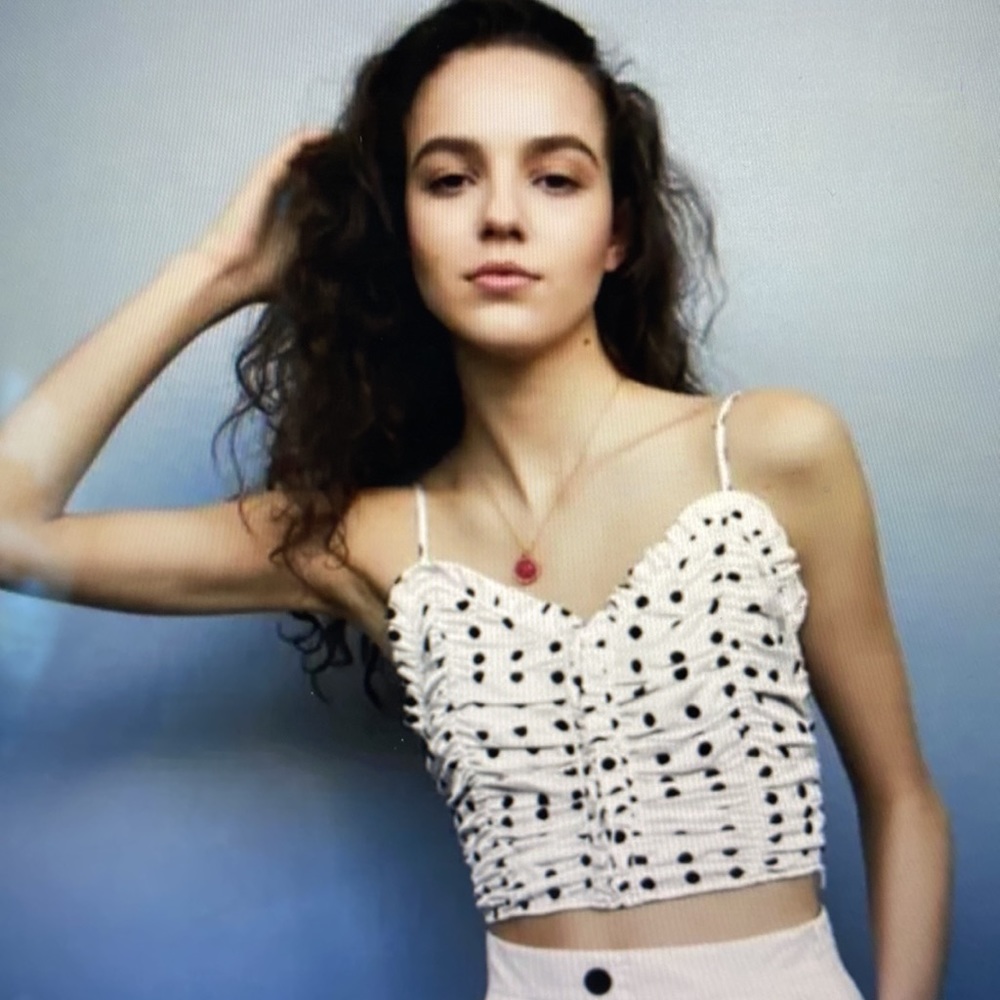 Maje Lenota Blanc Ruched Black & White Polka Dot Sweetheart Crop Top Size Small